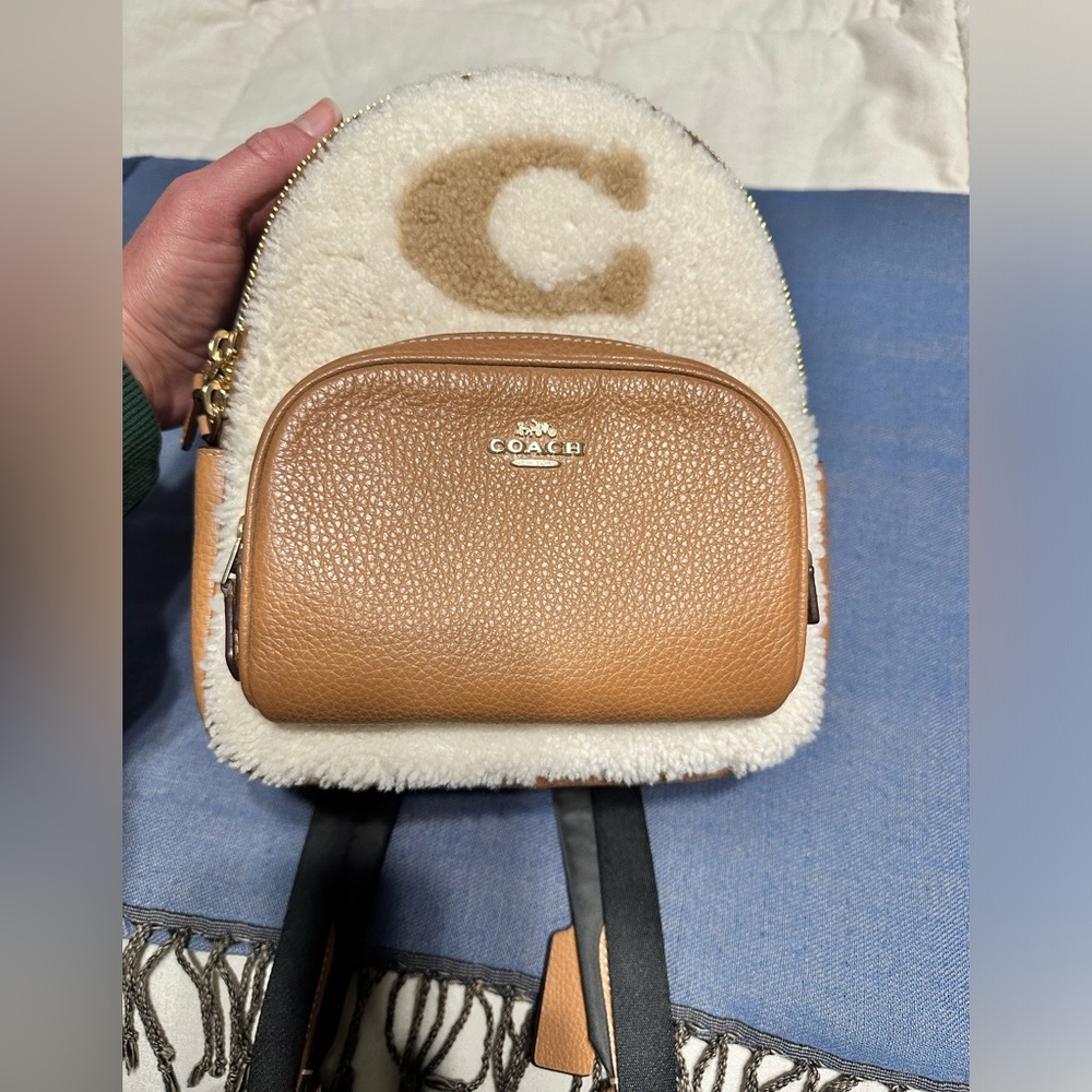 Coach Mini Court Shearling and Cobblestone Leather Backpack